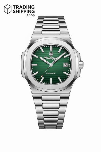 Montre automatique Aoudagya – Cadran Vert & Bracelet Acier Inoxydable avec Boîtier