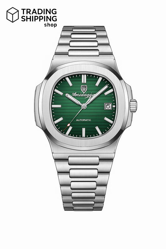 Montre automatique Aoudagya – Cadran Vert & Bracelet Acier Inoxydable avec Boîtier