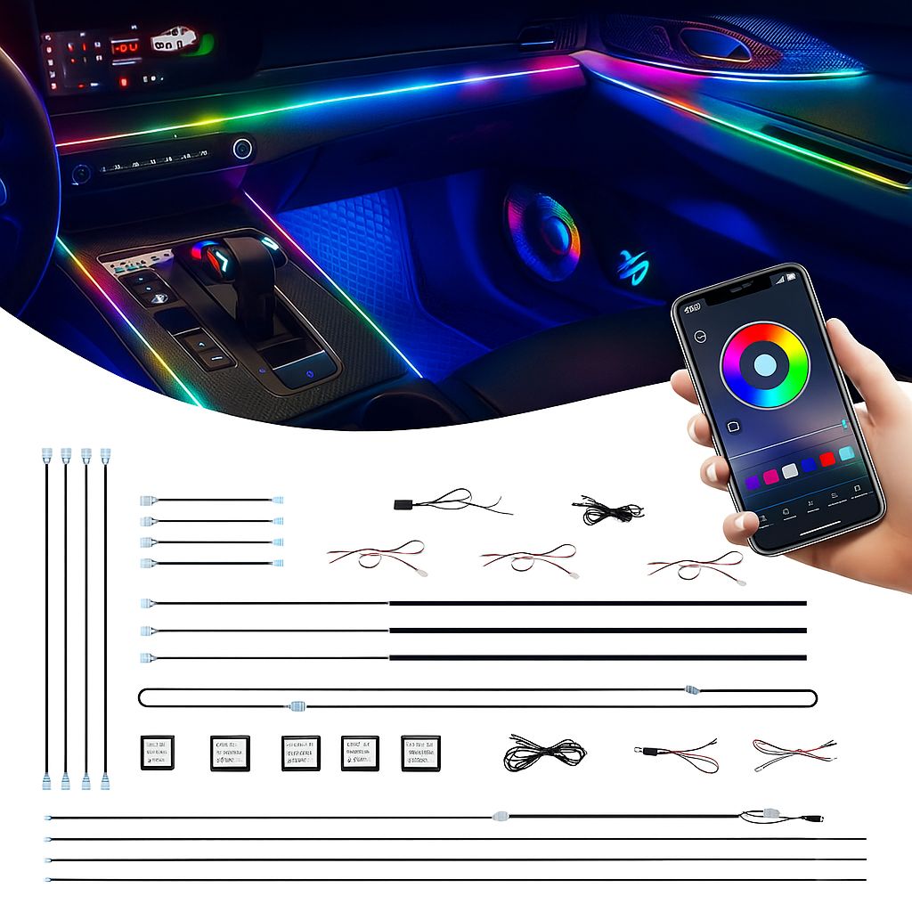 Kit Lumières d’Ambiance Intérieures RGB pour Voiture – Contrôle via App