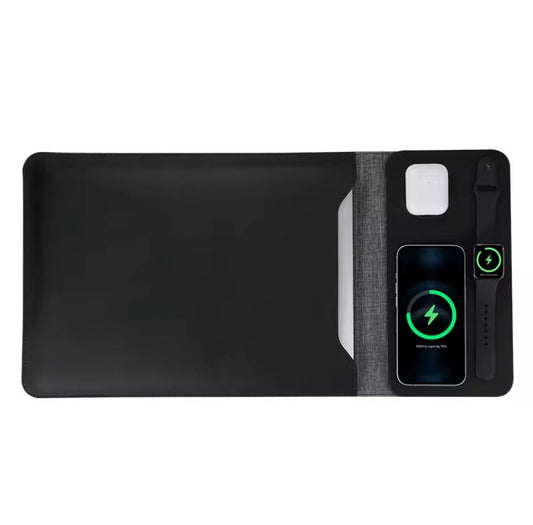 Tapis de Charge Sans Fil 3-en-1 avec Pochette Intégrée