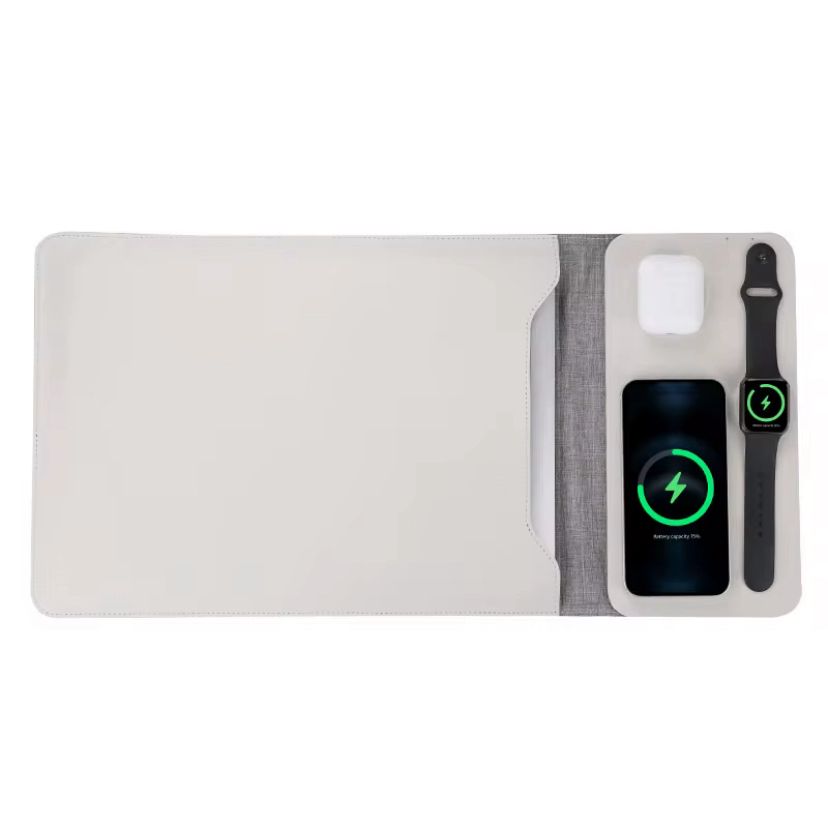 Tapis de Charge Sans Fil 3-en-1 avec Pochette Intégrée