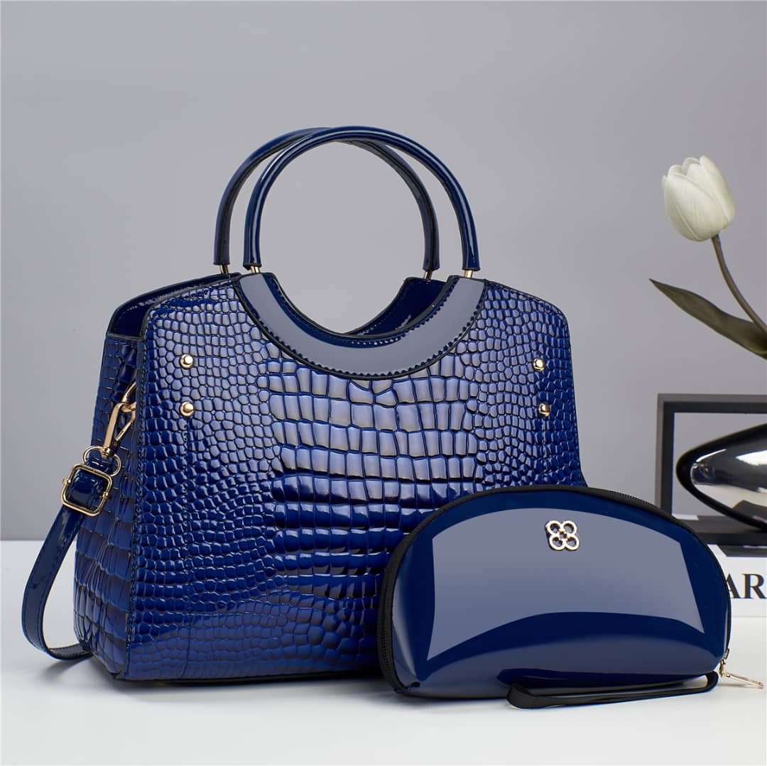Ensemble de sacs en cuir verni crocodile – Élégance noire