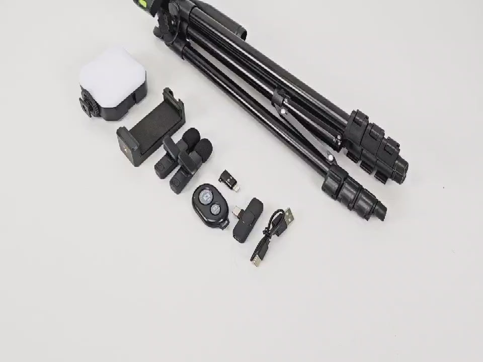 Kit Complet de Création de Contenu – Trépied, Microphones, Éclairage & Accessoires