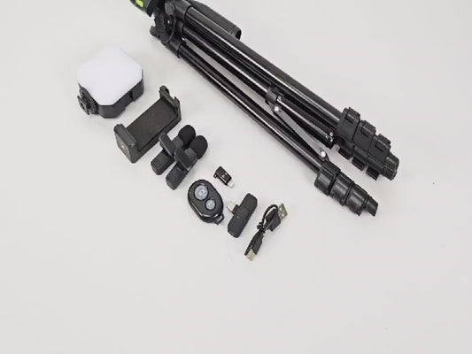 Kit Complet de Création de Contenu – Trépied, Microphones, Éclairage & Accessoires